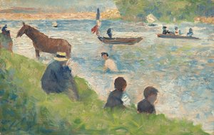 Ló- és csónaktanulmány fürdőzőknek Asnières-ben, 18831884. alkotó: Georges Pierre Seurat
