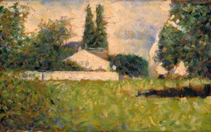 Ház a fák között / Maison dans les Arbres, 1883 körül (olaj, panel) alkotó: Georges Pierre Seurat