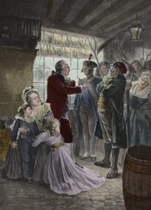 Francia forradalom: 1791. június 21. A királyi család (XV. Lajos francia király, Marie Antoinette királynő és két gyermekük, Erzsébet asszony, a király nővére és a gyerekek nevelőnője) a varennes-i (Varennes-en-Argonne) fogadóban utolérte. th alkotó: Georges Roussin
