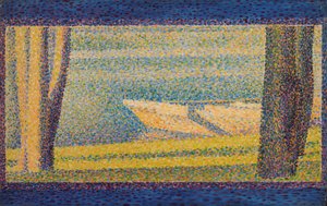 Horgonyzott hajók és fák alkotó: Georges Seurat
