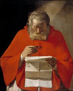 Szent Jeromos levelet olvas – Olaj, vászon, Georges de La Tour (1593-1652), c1628-1629 – Museo del Prado, Madrid alkotó: Georges de La Tour