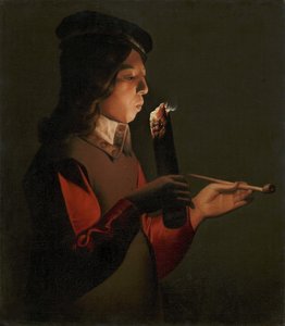 Fiatal fiú pipával, tüzet fújva, La Tour, Georges, de (1583-1652). olajfestmény alkotó: Georges de La Tour