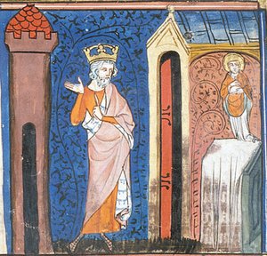 Nagy Károly tisztelgése Szent Denis előtt, a Chroniques de France ou de St Denis című kötetből, 14. század (22702899392)