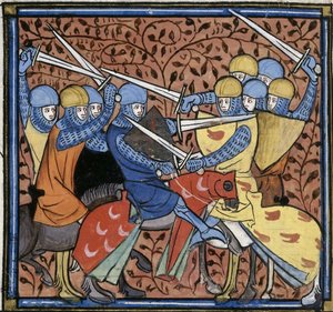 Ebroin legyőzi az osztrákokat, a Les Grandes chroniques de France, Royal 16 G VI f.114v, 1332-1350 körül (22528516520) alkotó: Georgia Levan Ramishvili from Tbilisi