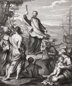 Saint Francis Xavier preaching. (print) alkotó: Gerard (after) Edelinck