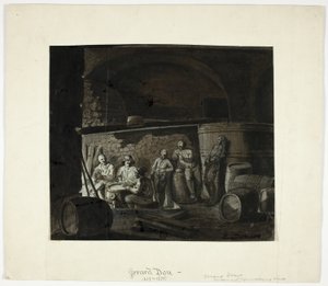 Borospince férfi kártyákkal alkotó: Gerrit Dou