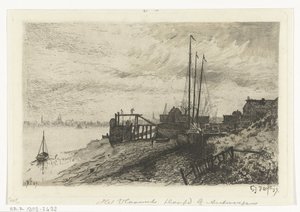 folyóranéző kilátás A flamand fej Antwerpen közelében (cím a tárgyon) alkotó: Gerard Jan Bos (signed by artist)
