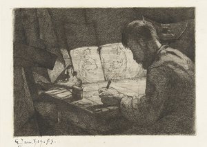 Önarckép a rajztábla mögött alkotó: Gerard Jan Bos (signed by artist)