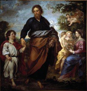 Szent József és Jézus, a háttérben a szűz (olaj, vászon