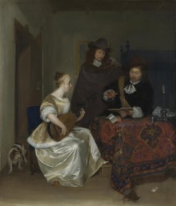 Egy nő, aki Theorbót játszik két férfinak, 1668 körül