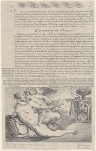 Tombolajegy Vénusz és Ámor Michelangelo utáni festményére, 1734. alkotó: Gerard Vandergucht