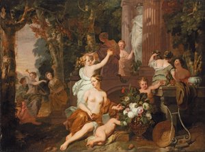 Nimfák és Bacchantes tisztelegnek Flóra templomában alkotó: Gerard de Lairesse