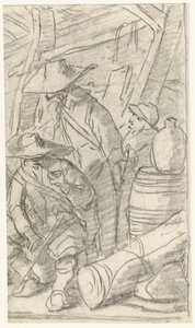 Három férfi egy táborban alkotó: Gerard ter Borch (II)
