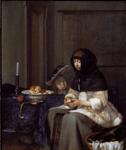 Almát hámozó anya (olaj, vászon alkotó: Gerard ter Borch