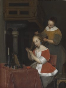 Nő ül a vécéjénél alkotó: Gerard ter Borch