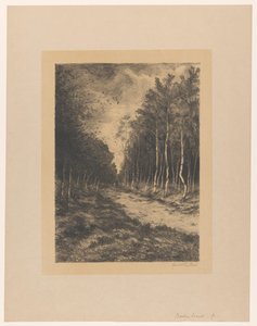 Erdei ösvény két lovassal Berkenlaan (cím az objektumon) alkotó: Gerarda Wilhelmina ten Hoet (signed by artist)