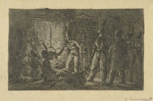 Katonák a tűz mellett alkotó: Gerardus Emaus de Micault