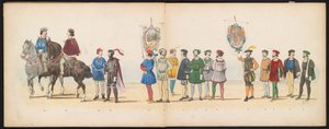 A leideni diákok maskara, 1855 (13. tábla) A Leidsche Hoogeschool 280. évfordulója alkalmából 1855. június 12-én, a Leidsche Hoogeschool fennállásának 280. évfordulója alkalmából rendezett jelmezes felvonulás, amely Karel V. bin belépését ábrázolja.