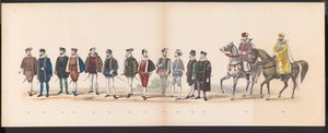 A leideni diákok álarca, 1870 (12. tábla) A Leidsche Hoogeschool 295. évfordulója alkalmából 1870. június 7-én, a Leidsche Hoogeschool fennállásának 295. évfordulója alkalmából megtartott jelmezes felvonulás a leideni diáktestület tagjai által, 1870. júniu alkotó: Gerardus Johannes Bos