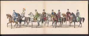 A leideni diákok maskara, 1870 (13. tábla) A Leidsche Hoogeschool 295. évfordulója alkalmából 1870. június 7-én, a Leidsche Hoogeschool fennállásának 295. évfordulója alkalmából megtartott jelmezes felvonulás a leideni diáktestület tagjai által, 1870. júni alkotó: Gerardus Johannes Bos