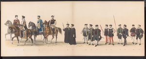 A leideni hallgatók maszkabálja, 1870 (6. tábla) A Leidsche Hoogeschool 295. évfordulója alkalmából 1870. június 7-én, a Leidsche Hoogeschool fennállásának 295. évfordulója alkalmából megtartott jelmezes felvonulás a leideni diáktestület tagjai által, 1870 alkotó: Gerardus Johannes Bos
