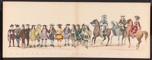 A leideni diákok maskara, 1875 (16. tábla) A Leidsche Hoogeschool 300. évfordulója alkalmából 1875. június 15-én a Leidsche Hoogeschool tagjai által tartott maskara, amely a Leidsche Hoogeschool-t ábrázolja. alkotó: Gerardus Johannes Bos