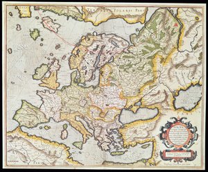 Európa térkép, 1554 körül (kézzel színezett metszet)