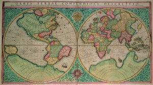 Világtérkép, az 1595-ben megjelent „Atlas sive cosmographicae..”-ből (színes metszet)