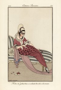 Nő gaberdine ruhában, kézzel hímzett sallangokkal. alkotó: Gerda Marie Frederike Wegener