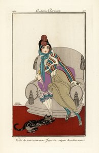 Nő skót selyemmellényben, krepp pamutszoknyában. alkotó: Gerda Marie Frederike Wegener