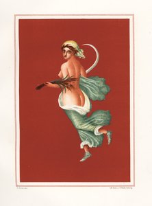 Nyári allegorikus falfestmény a Regio átriumának keleti felőli oldaláról IX.V.11. Sarlót és búzát hord. Victor Steeger kromolitográfiája Geremia Discanno illusztrációja után, Emile Presuhn (1844-1878) Po legszebb festményei