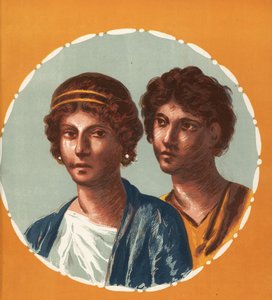 Férfi és nő portréja egy azonosítatlan pompeji házból. Victor Steeger kromolitográfiája Geremia Discanno illusztrációja után, Emile Presuhn (1844-1878) Pompei legszebb festményei, Lipcse