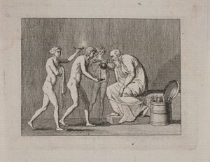 Allegoria három fiatallal és egy öregemberrel, antik kosztümben. alkotó: Gerhard Ludvig Lahde