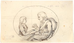 Frederik koronaherceg a koronaherceggel (VIII. kr.) Sofie Frederikke néhai koronahercegnő portréját mutatja. alkotó: Gerhard Ludvig Lahde