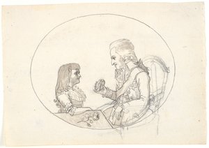 Frederik koronaherceg a koronaherceggel (VIII. kr.) Sofie Frederikke néhai koronahercegnő portréját mutatja. alkotó: Gerhard Ludvig Lahde