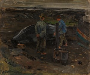 Csónakot kátrányozó fiúk, Nevlunghavn alkotó: Gerhard Munthe