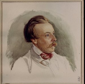 Alexander (Alexander) von Kotzebue (1815-1889) festő portréja. (A. von Kotzebue festő portréja). Gerhard Wilhelm von Reutern (1794-1865) munkája, akvarell, papír, 1840 körül. Német művészet alkotó: Gerhard Wilhelm von Reutern