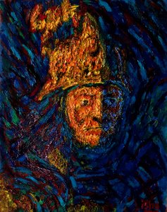 Sisakos aranyember Rembrandt után,2020 (olaj, vászon) alkotó: Gerhardt Isringhaus