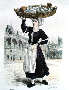 Zöldségárus a tizenhatodik században (színes gravírozás) alkotó: Gerlier (after)