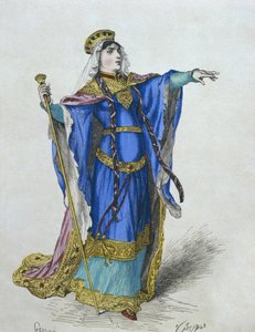 Meroving királynő, illusztráció H. Gourdon de Genouillac „Costumes de Paris a travers les siecles” című művéből, Stablo metszet (19. század) (színes metszet)