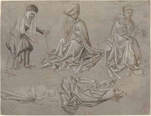 Tanulmányok hat figurához (lap egy modellkönyvből) [recto] alkotó: German 15th Century