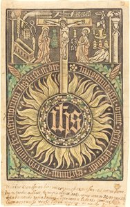 A szent monográfia a keresztre feszítéssel és a szenvedélyszimbólumokkal [recto] alkotó: German 15th Century