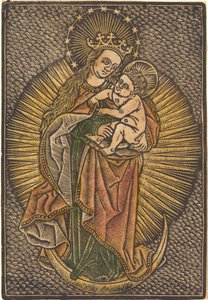 Madonna és gyermek a dicsőségben alkotó: German 15th Century or Master of the Meshed Background