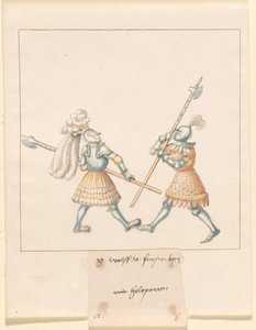 Freydal, The Book of Jousts and Tournament of Emperor I Maximilian: Combats on Foot (Jousts) (III. kötet): G. Wolf von Fürstenberg mit Heleparten, 141. tábla alkotó: German 16th Century