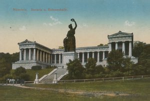 Bavaria szobor és Ruhmeshalle, München. 1913-ban küldött képeslap. alkotó: German Photographer