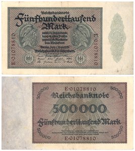 Egy ötszázezres márkás bankjegy, 1923 (recto and verso) alkotó: German School