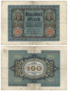 Százmárkás bankjegy, 1920 (recto and verso) alkotó: German School