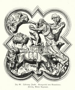 Ábrahám feláldozza fiát, Izsákot áldozatul, Filippo Brunelleschi bronz domborműve (metszet) alkotó: German School