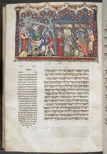 Hozzáadás. 22413, f.71 Szüreti jelenet, egy „délnémet machzorból (fesztiváli imakönyv)”, 1320 körül (tinta és szín a pergamen) alkotó: German School