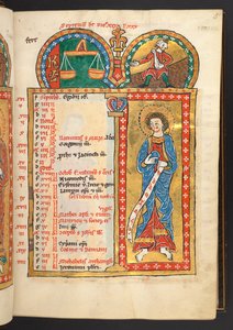 Hozzáadás. 60629, f.5 Szeptember. 12 arany és színes naptároldal, építészeti keretekkel, amelyek mindegyike az állatöv jelét, egy apostolát és a hónap munkáját tartalmazza.  Zsoltároskönyv. Világító zsoltár naptárral, énekekkel és litániákkal a nu használa alkotó: German School